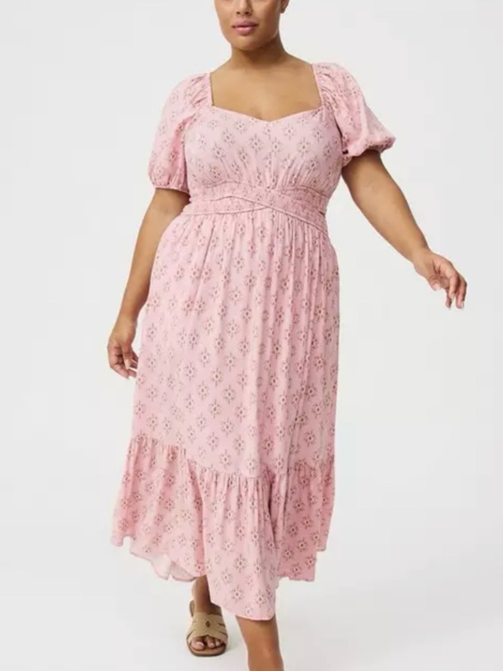 torrid Pink Eyelet Midi Dress with Puff Sleeves
